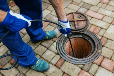 Plumber cleaning an outdoor sewer drain in Palo Alto